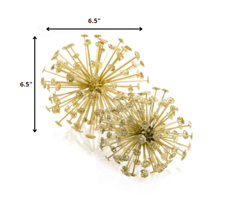 Set of Two Gold Cast Iron Decorative Spiky Sphere Tabletop Sculptures
