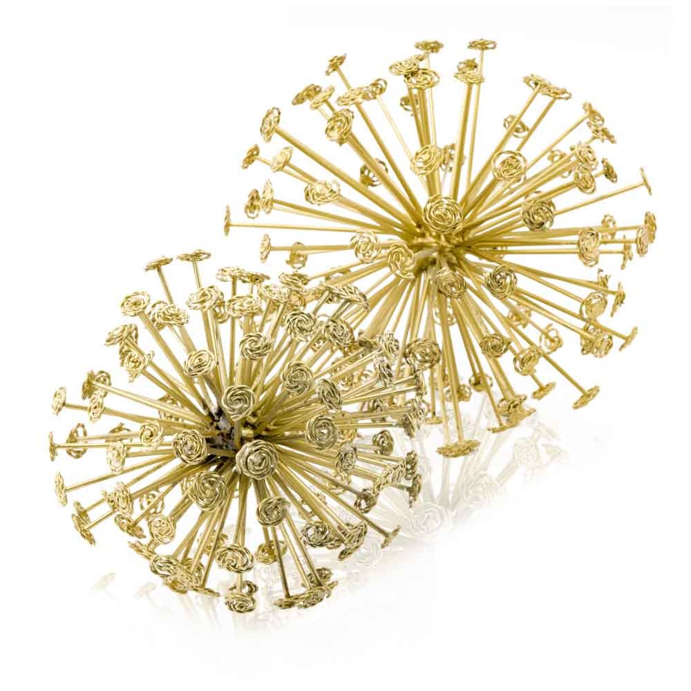 Set of Two Gold Cast Iron Decorative Spiky Sphere Tabletop Sculptures