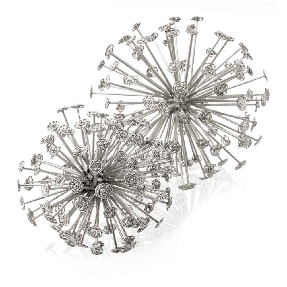 Set of Two Silver Cast Iron Decorative Orb