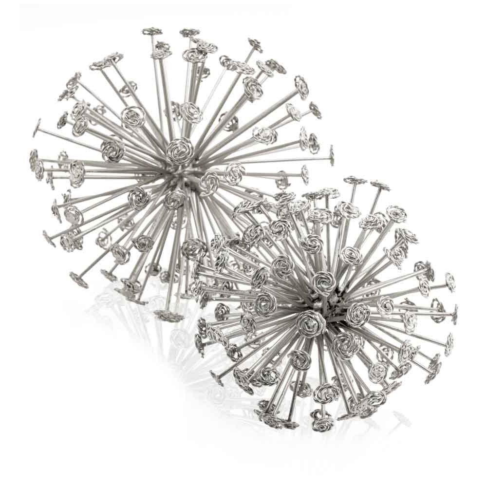 Set of Two Silver Cast Iron Decorative Orb
