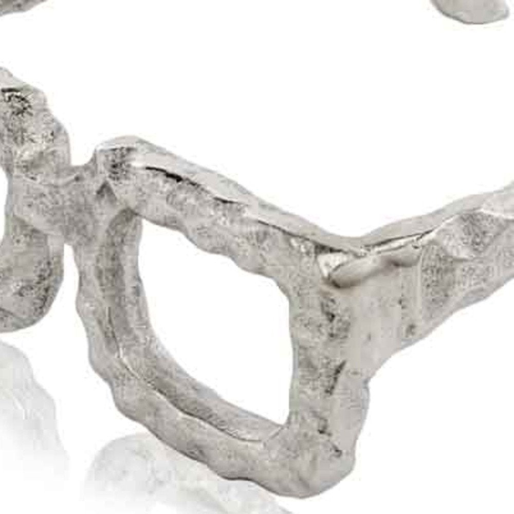 7" Silver Aluminum Textured Round Eyeglasses Tabletop Sculpture