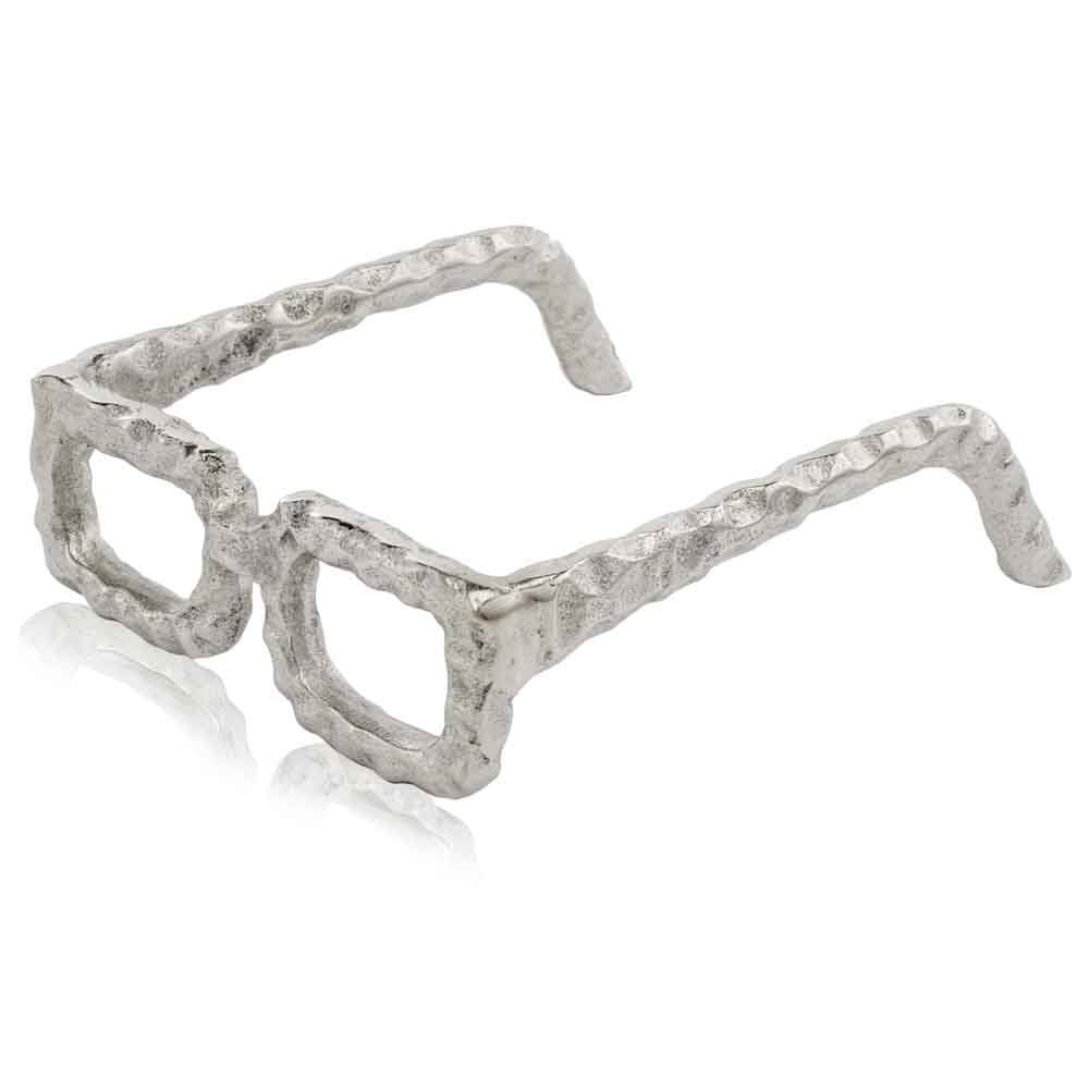 7" Silver Aluminum Textured Round Eyeglasses Tabletop Sculpture