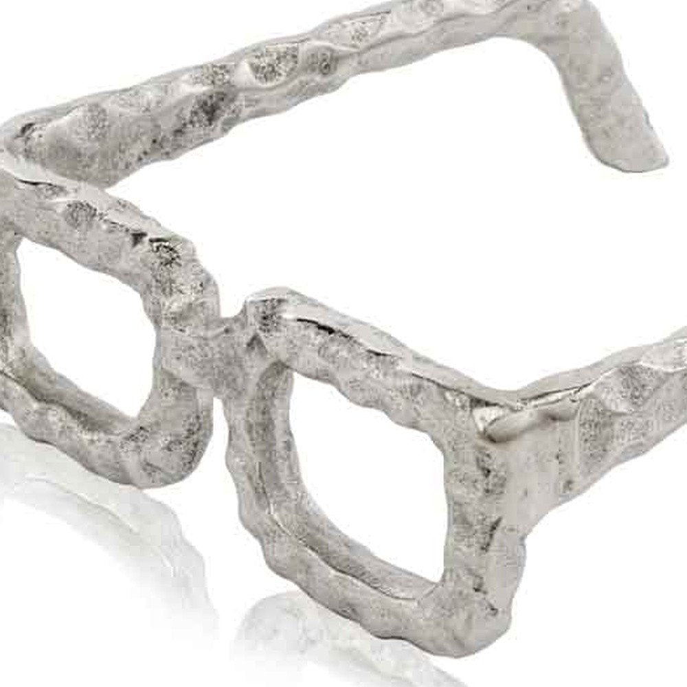 7" Silver Aluminum Textured Round Eyeglasses Tabletop Sculpture