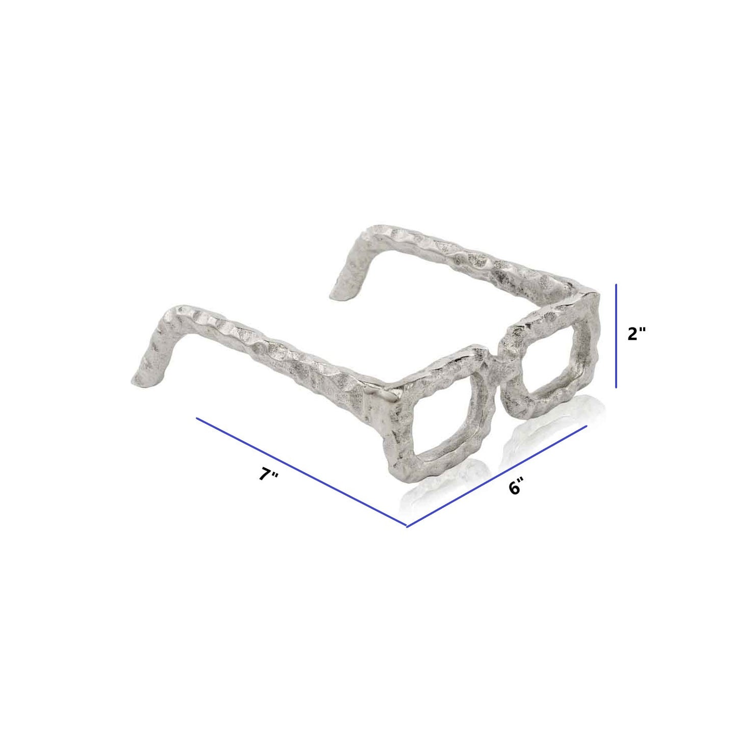 7" Silver Aluminum Textured Round Eyeglasses Tabletop Sculpture