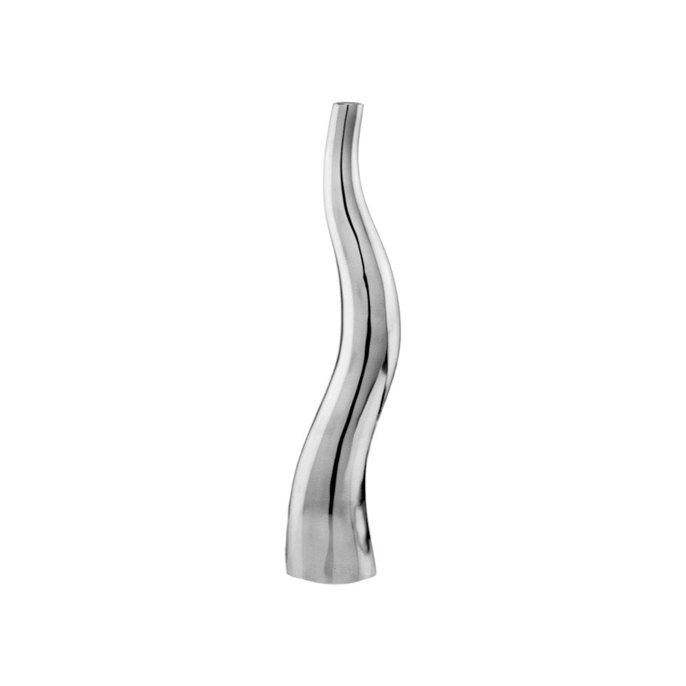 Set of Two Aluminum Silver Wavy Floor Vases