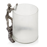 10" Silver And Glass Climbing Man Hurricane Candle Holder