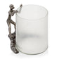 10" Silver And Glass Climbing Man Hurricane Candle Holder