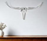 47" Silver Buffed Aluminum Long Horn Wall Sculpture