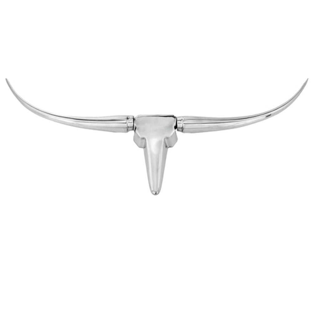47" Silver Buffed Aluminum Long Horn Wall Sculpture