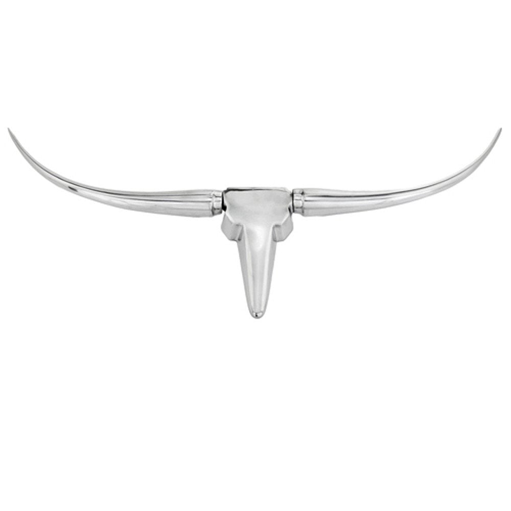 47" Silver Buffed Aluminum Long Horn Wall Sculpture