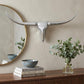 47" Silver Buffed Aluminum Long Horn Wall Sculpture