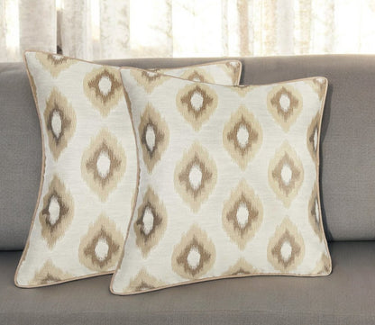 Set of Two 17" Brown And Ivory Fabric And Cotton Blend Throw Pillow Covers