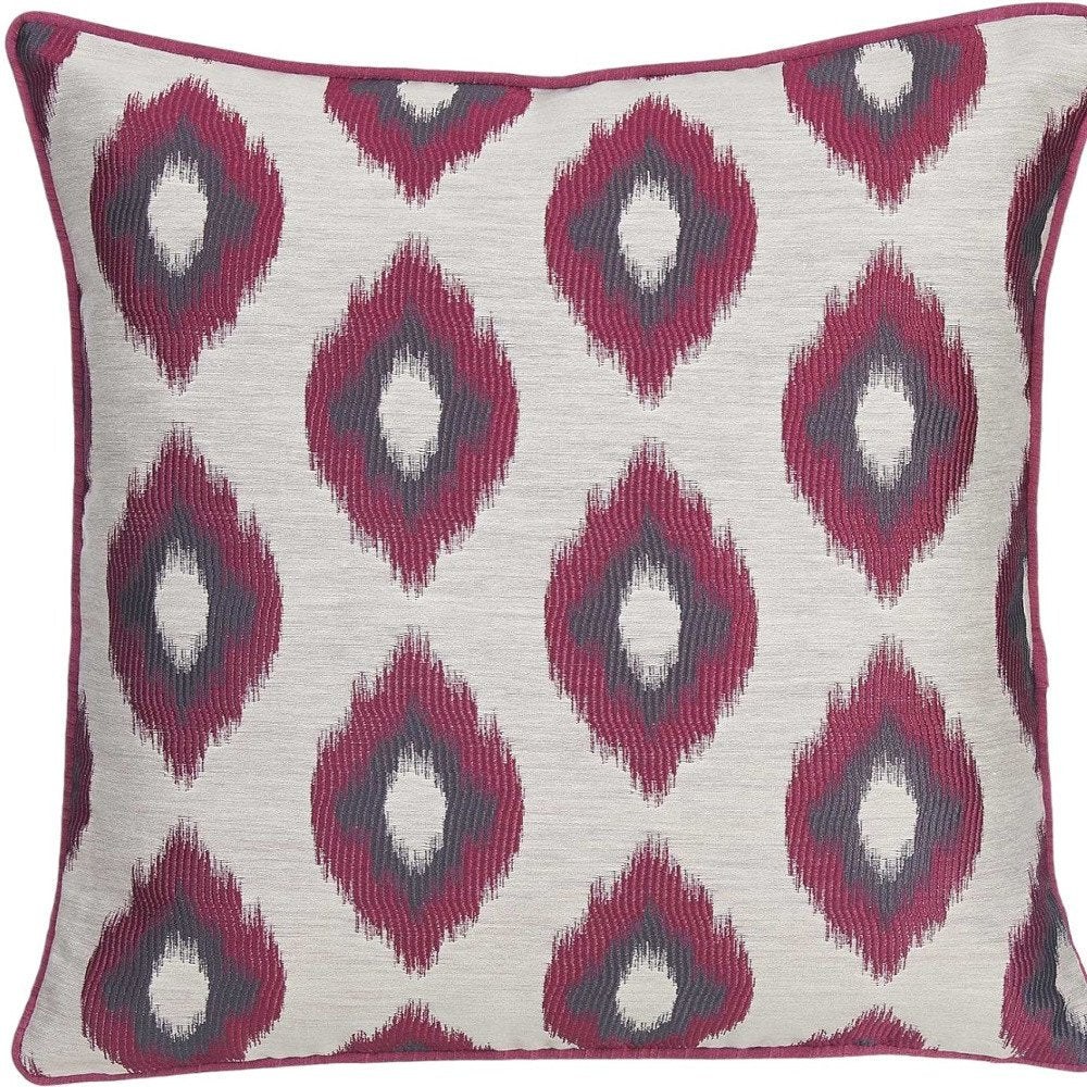 Set of Two Purple and Ivory Ikat Poly Cotton Blend Throw Pillow Cover