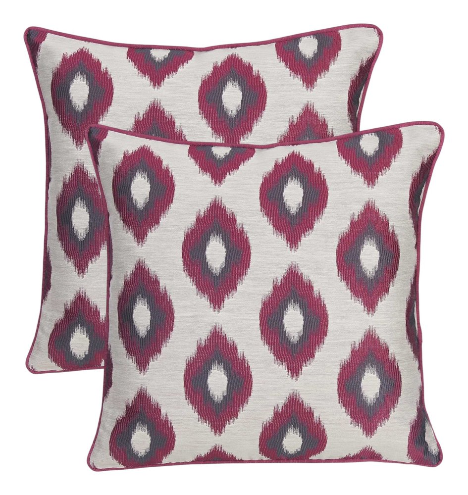 Set of Two Purple and Ivory Ikat Poly Cotton Blend Throw Pillow Cover