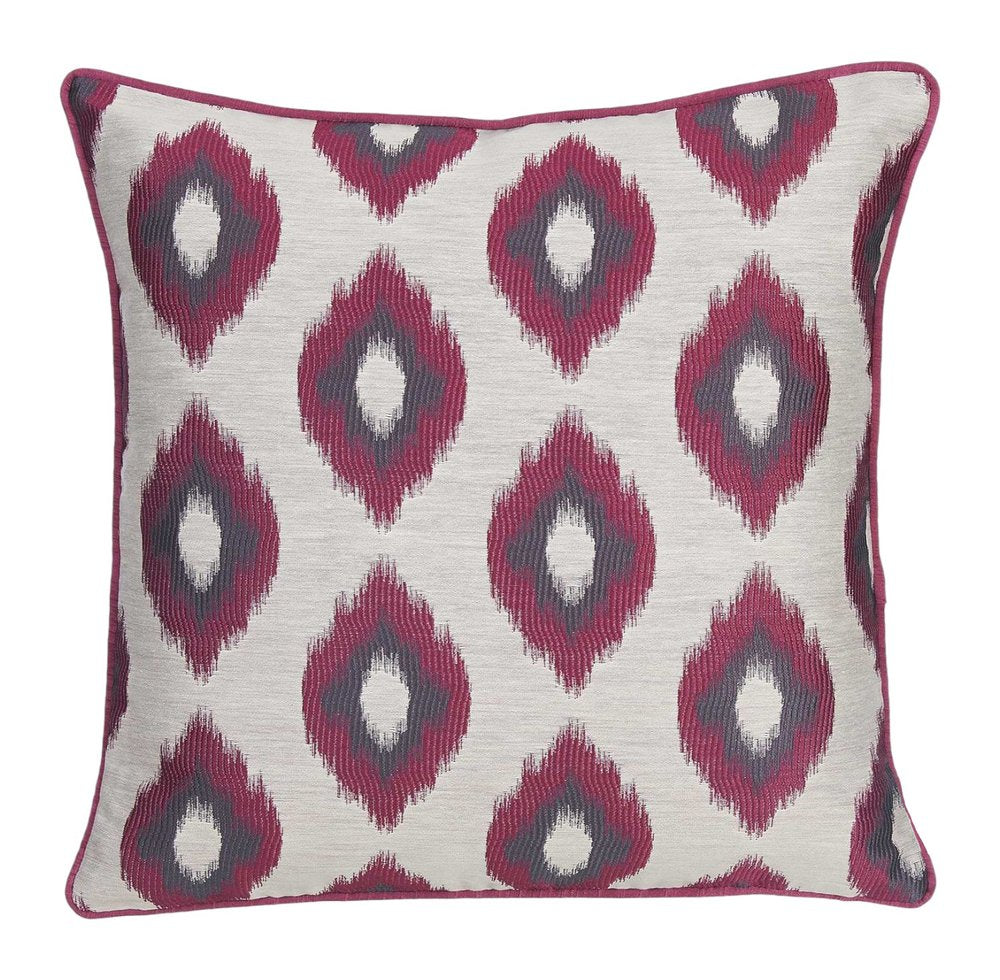 Set of Two Purple and Ivory Ikat Poly Cotton Blend Throw Pillow Cover