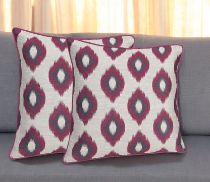 Set of Two Purple and Ivory Ikat Poly Cotton Blend Throw Pillow Cover