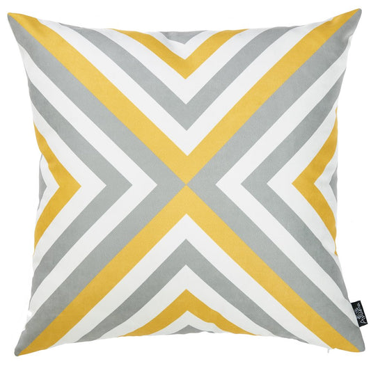 18" Gray and White Fabrc Throw Pillow Cover
