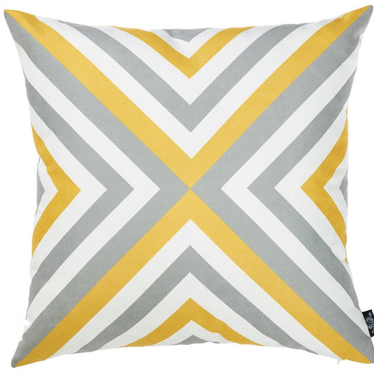 18" Gray and White Fabrc Throw Pillow Cover