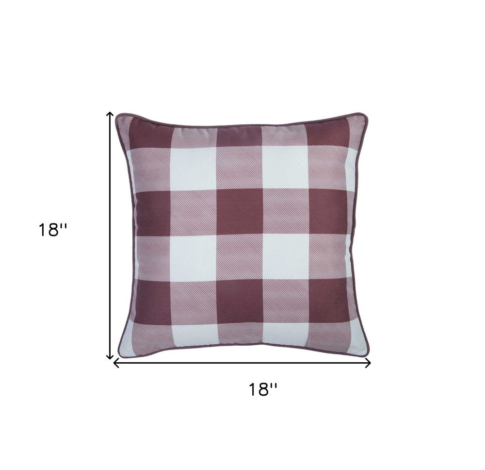 18" Red and White Plaid Throw Pillow Cover