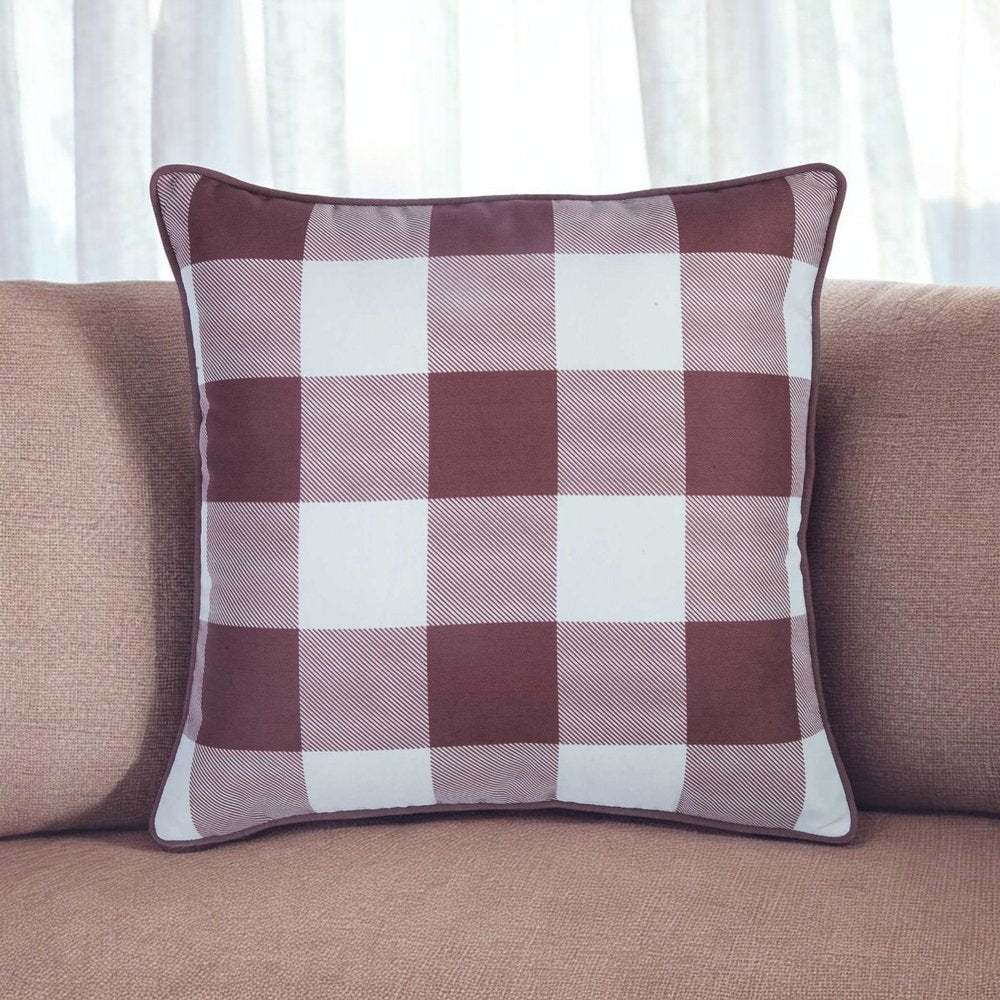 18" Red and White Plaid Throw Pillow Cover