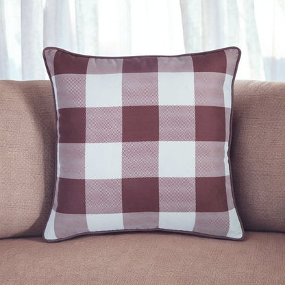 18" Red and White Plaid Throw Pillow Cover