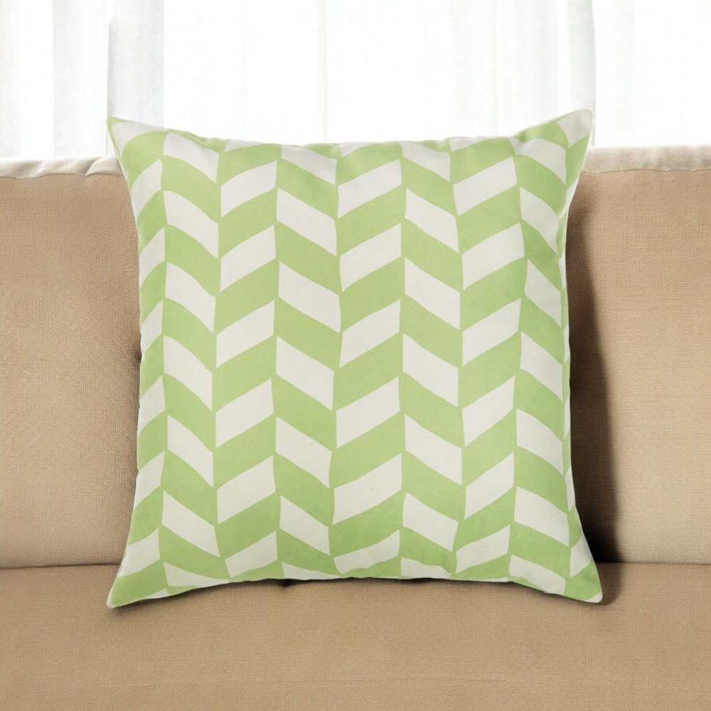 18" Green and White Geometric Throw Pillow Cover