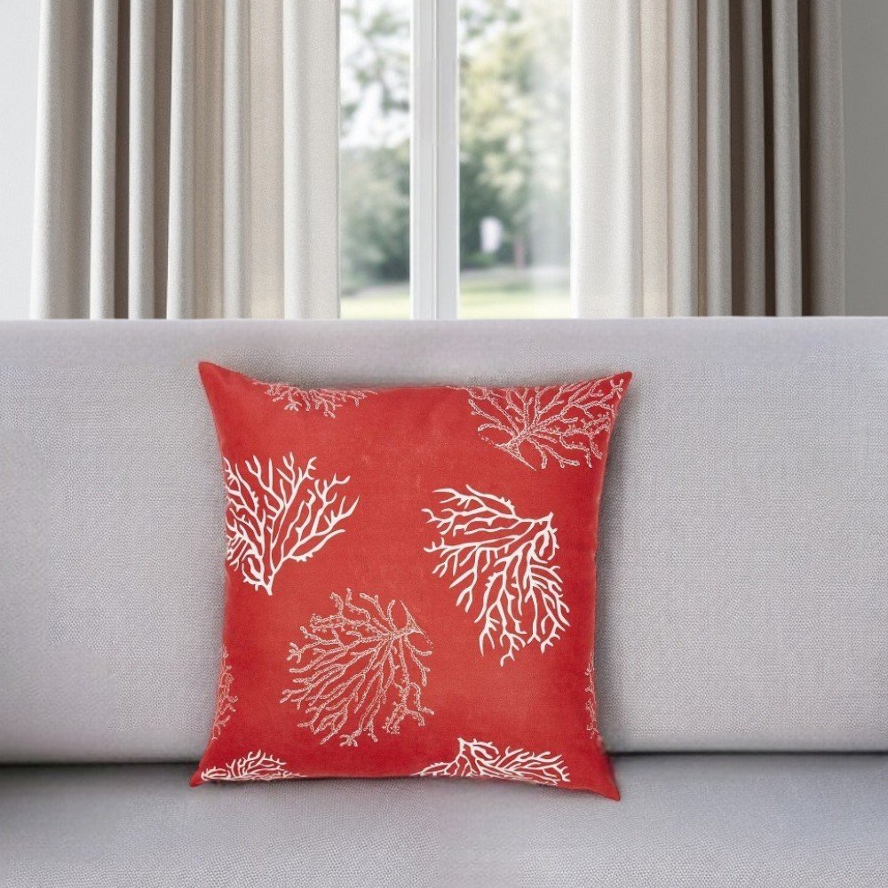 18" Red And White Fabric Throw Pillow Cover