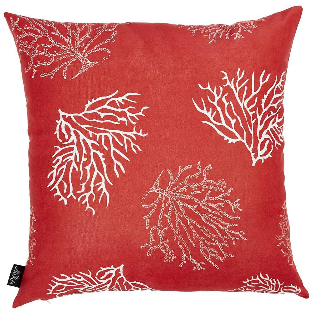 18" Red And White Fabric Throw Pillow Cover