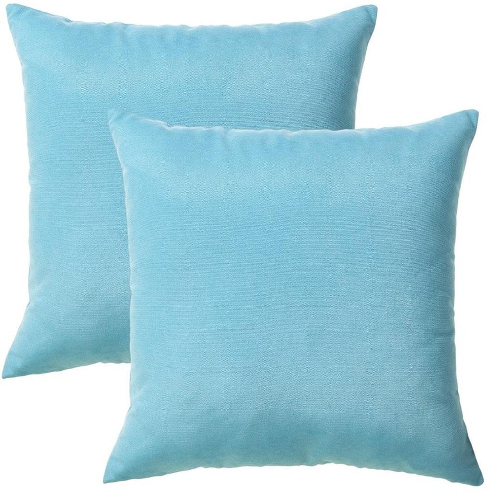 Set of Two 18" Aqua Blue Fabric Throw Pillow Covers