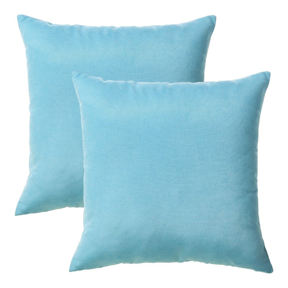 Set of Two 18" Aqua Blue Fabric Throw Pillow Covers