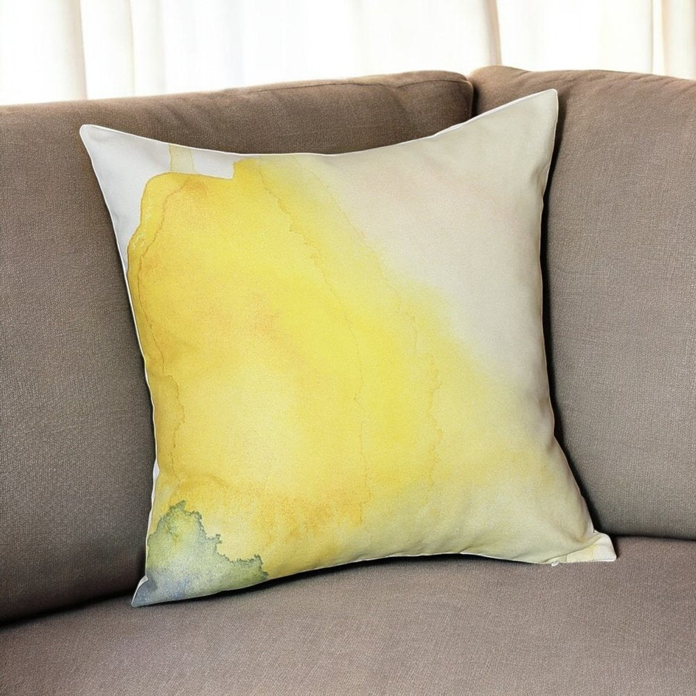 18" Green And Yellow Fabric Throw Pillow Cover