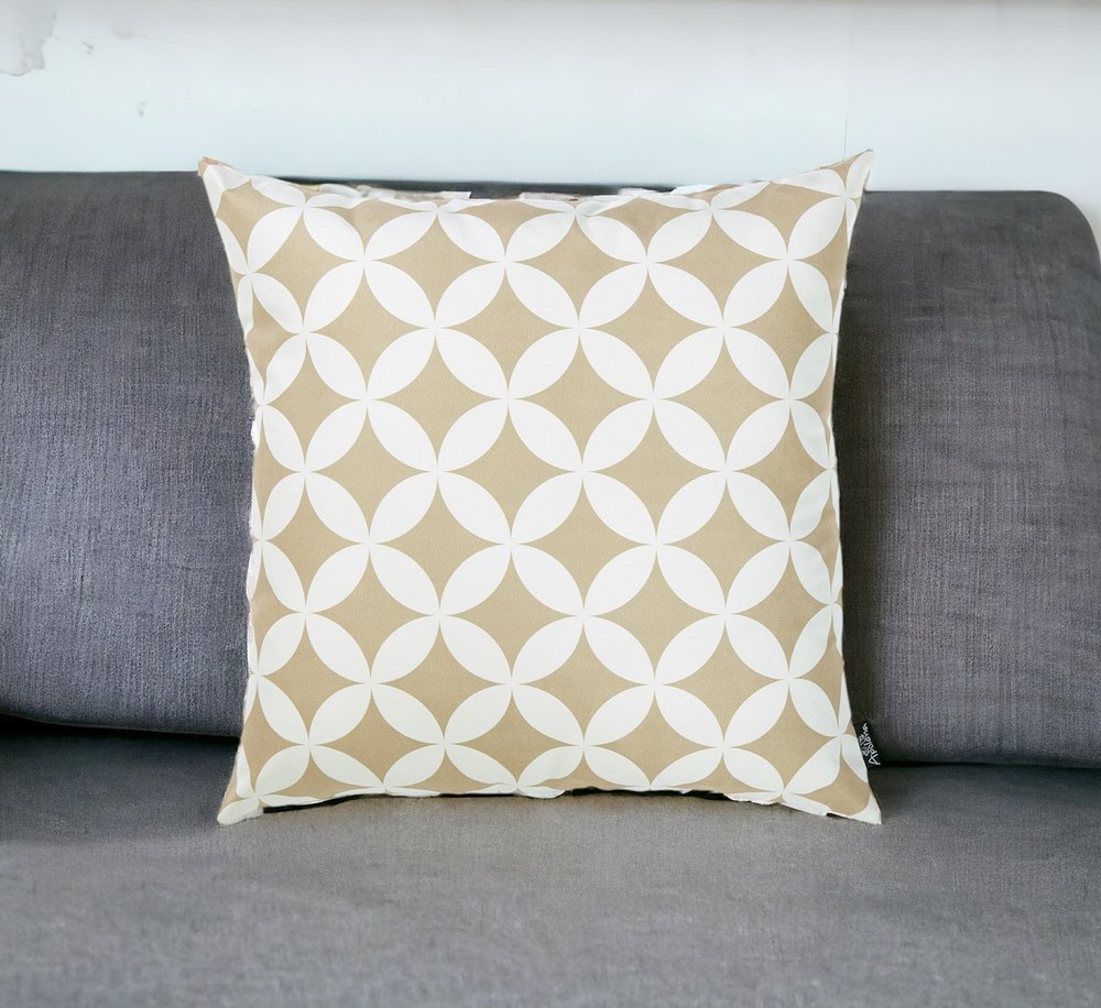 18" Taupe and White Fabrc Throw Pillow Cover