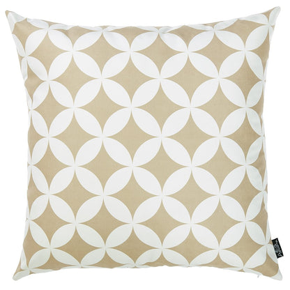18" Taupe and White Fabrc Throw Pillow Cover