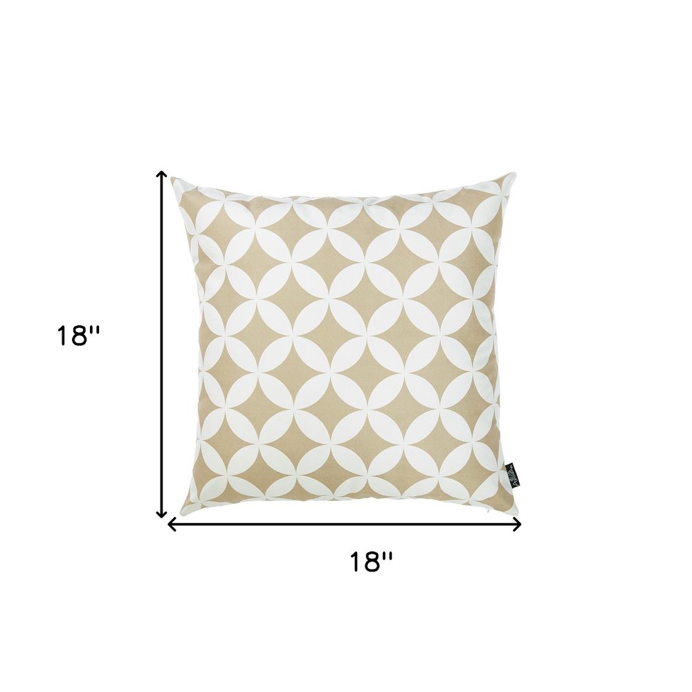 18" Taupe and White Fabrc Throw Pillow Cover
