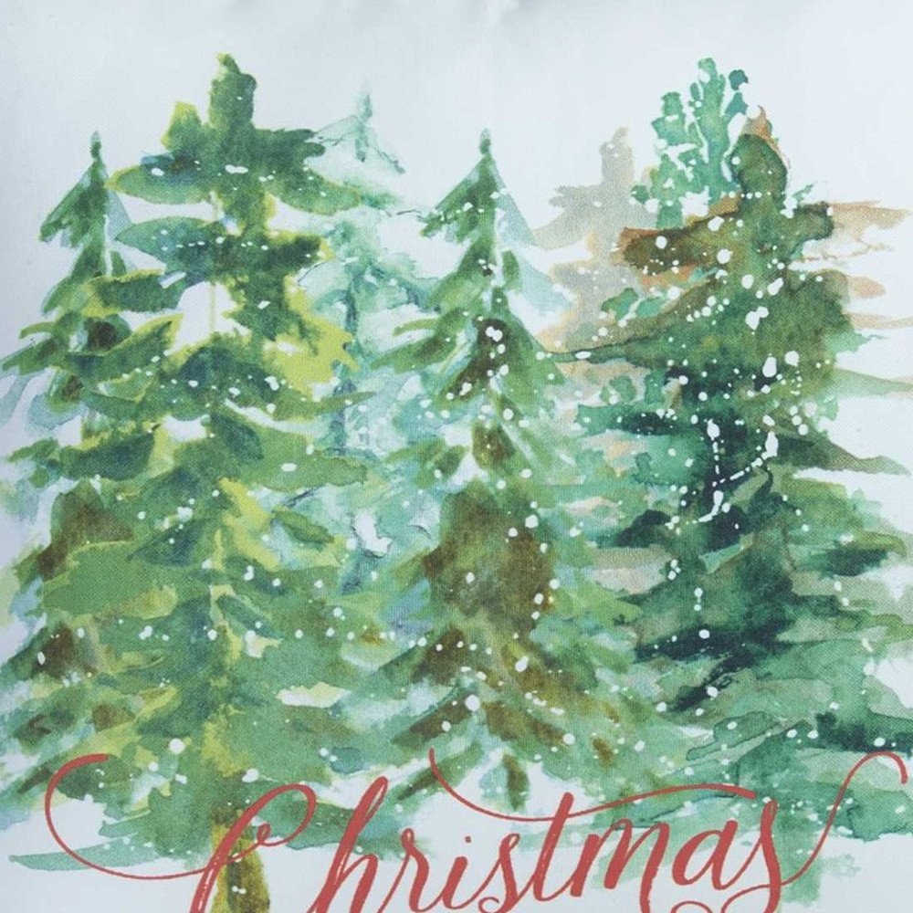 18" Green and White Christmas Tree Throw Pillow Cover