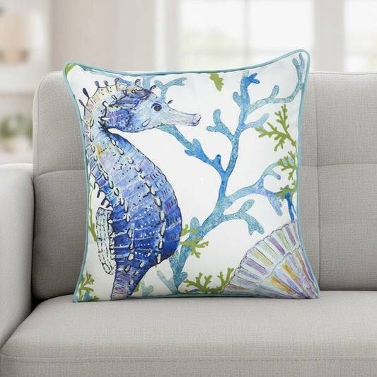 18" Blue And White Fabric Throw Pillow Cover