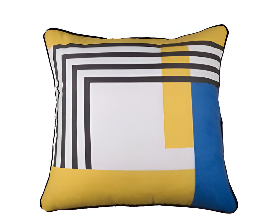 18" Yellow and White Fabrc Throw Pillow Cover