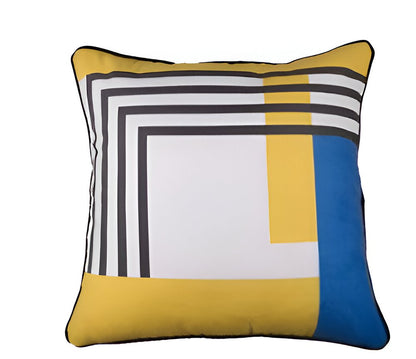 18" Yellow and White Fabrc Throw Pillow Cover