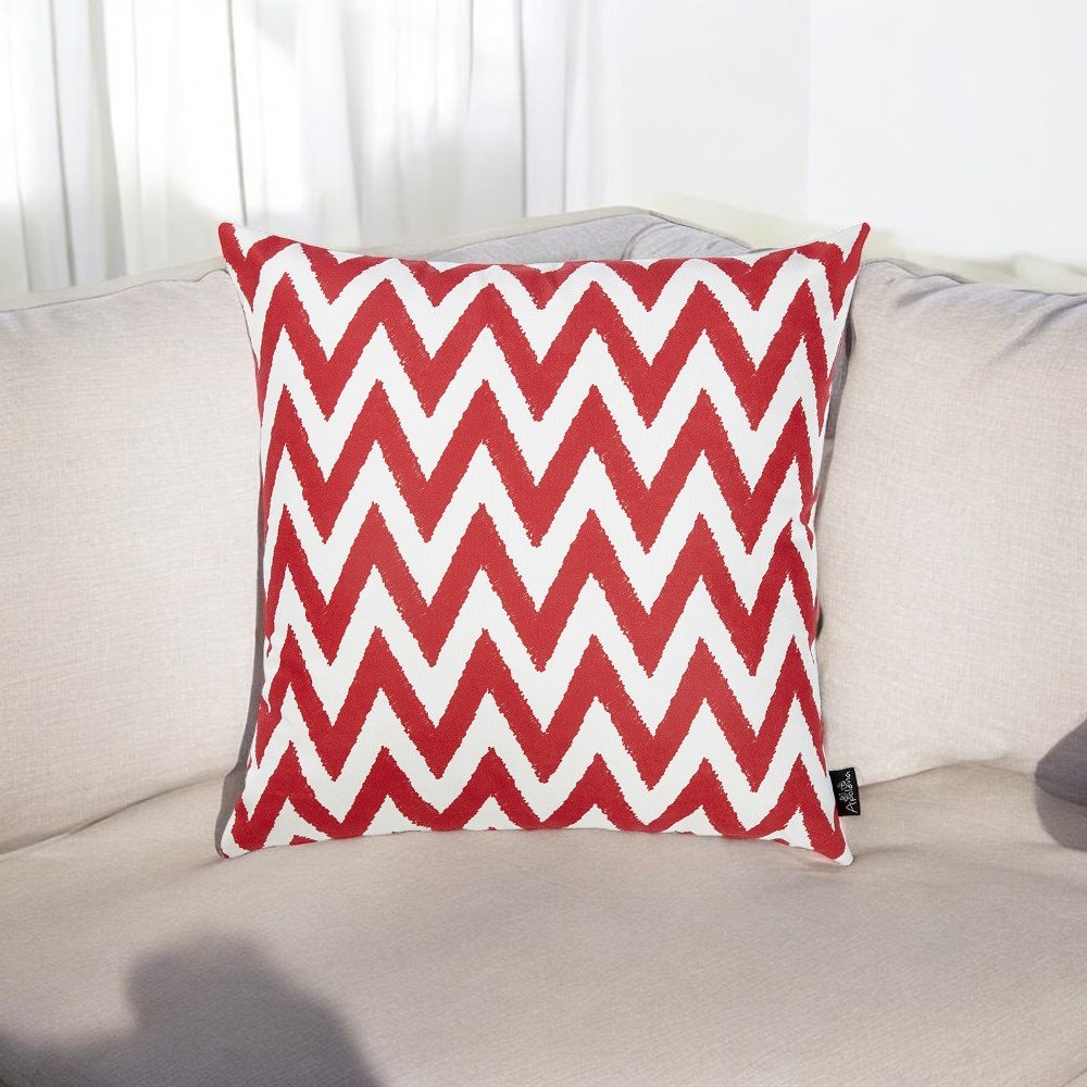 18"X18" Red Nautical Chevron Decorative Throw Pillow Cover Printed