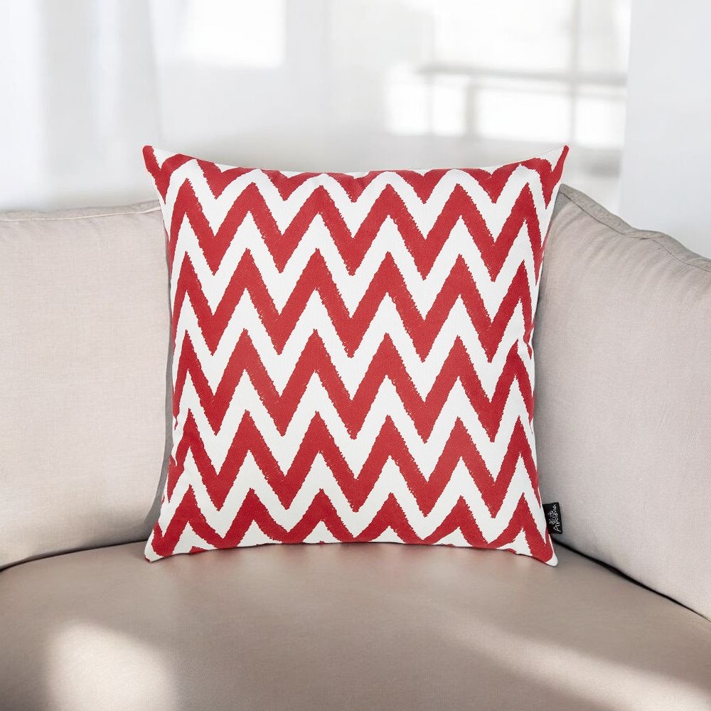 18"X18" Red Nautical Chevron Decorative Throw Pillow Cover Printed