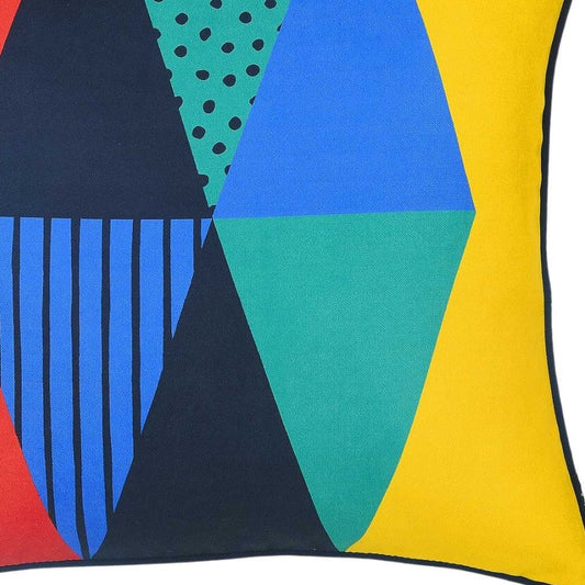 18" Blue Red And Yellow Fabric Throw Pillow Cover