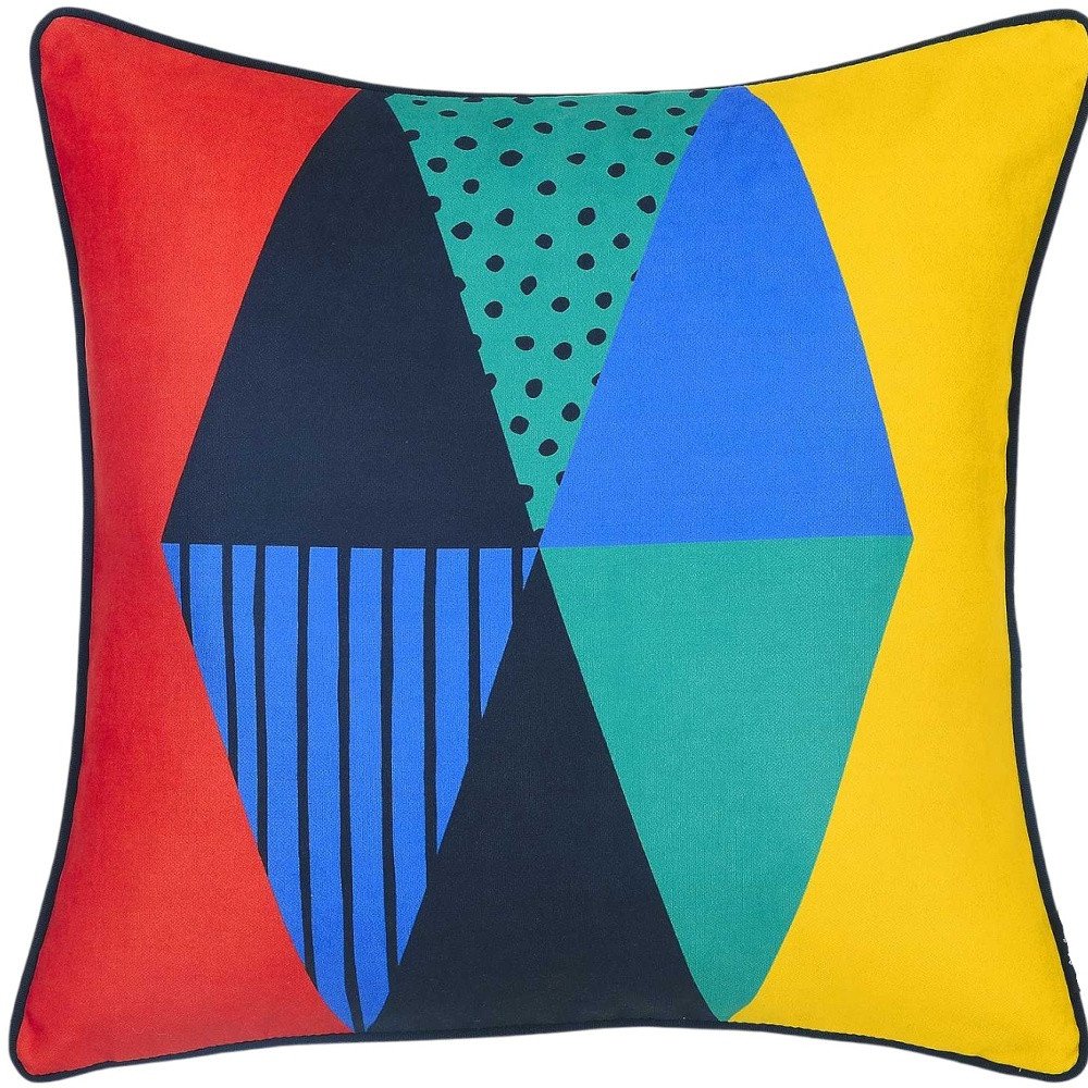 18" Blue Red And Yellow Fabric Throw Pillow Cover