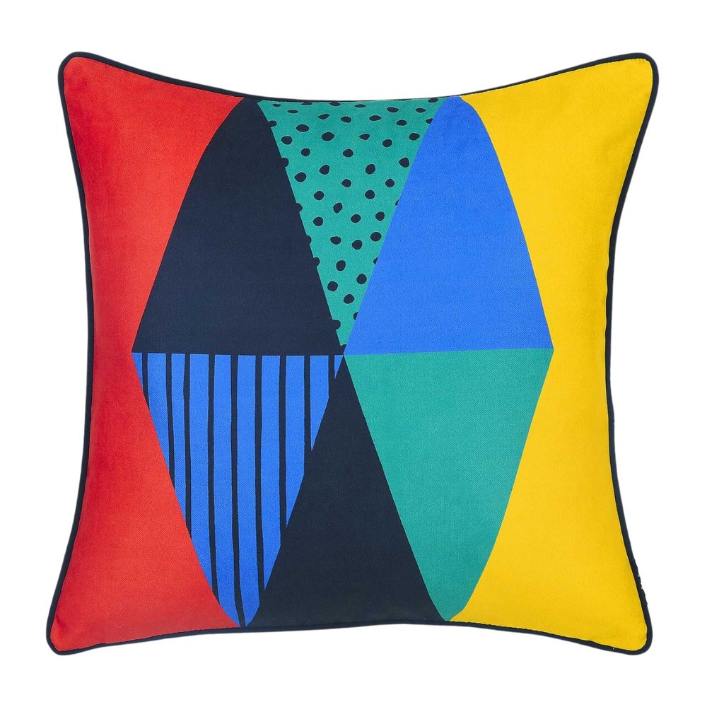 18" Blue Red And Yellow Fabric Throw Pillow Cover