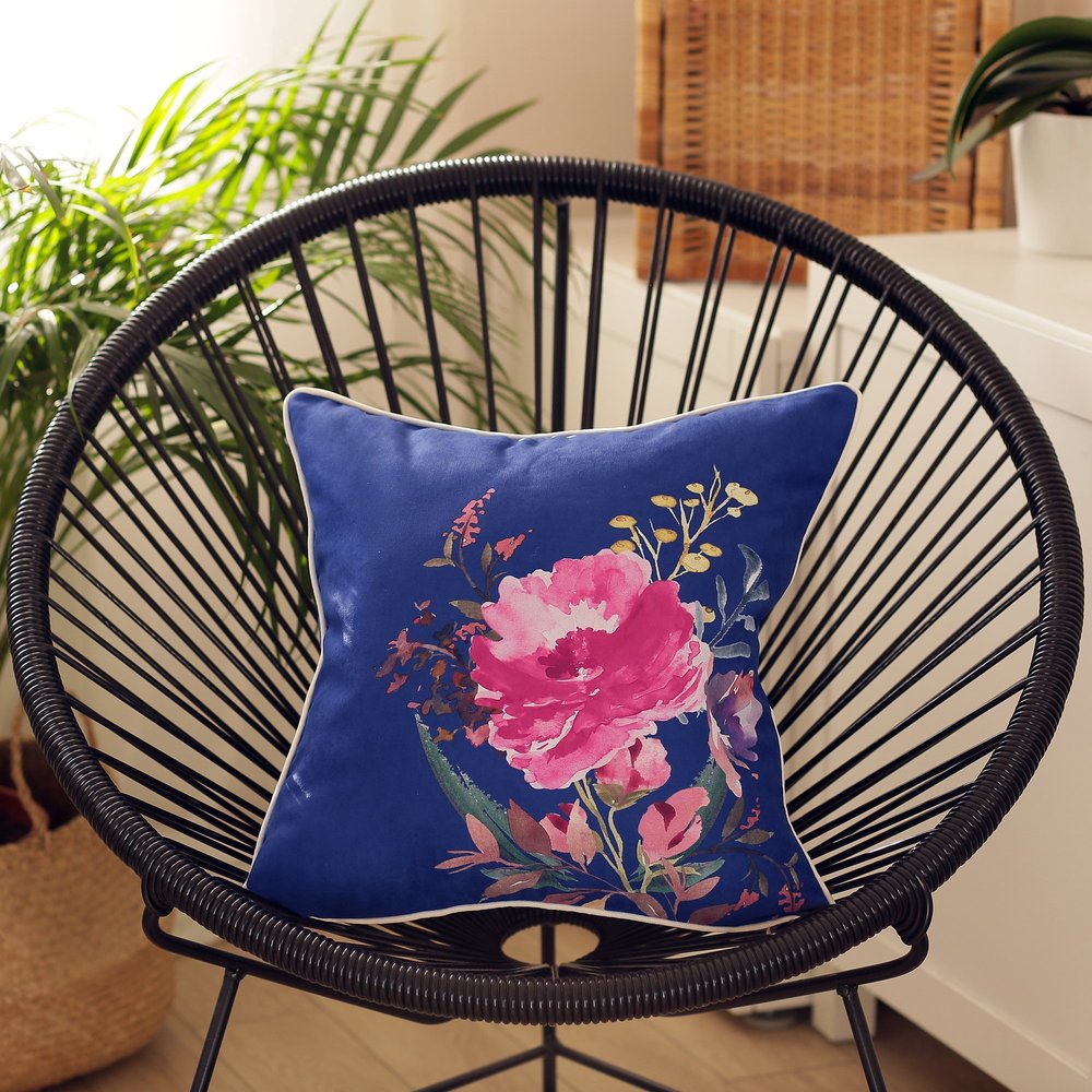 18" Blue Fabric Throw Pillow Cover