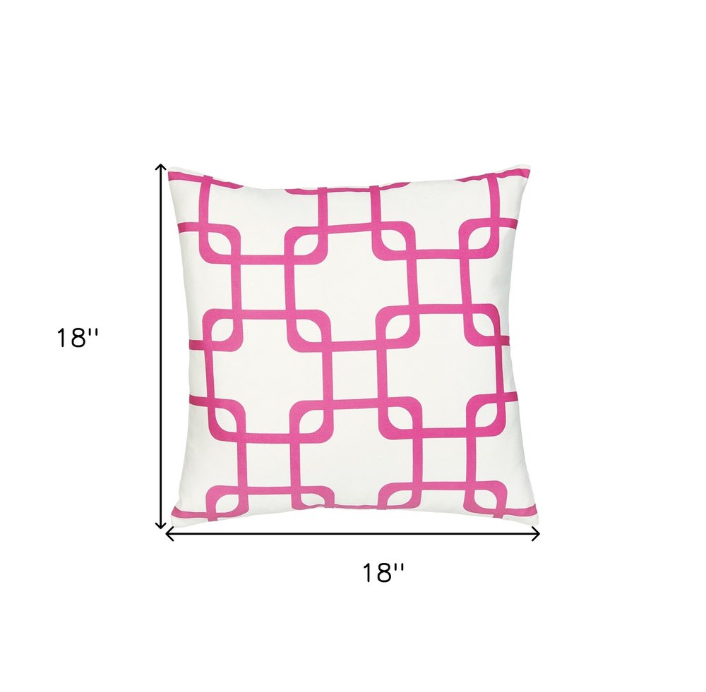 18" Pink And White Fabric Throw Pillow Cover