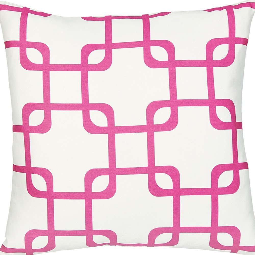 18" Pink And White Fabric Throw Pillow Cover