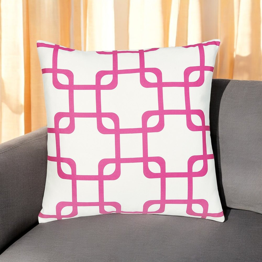 18" Pink And White Fabric Throw Pillow Cover