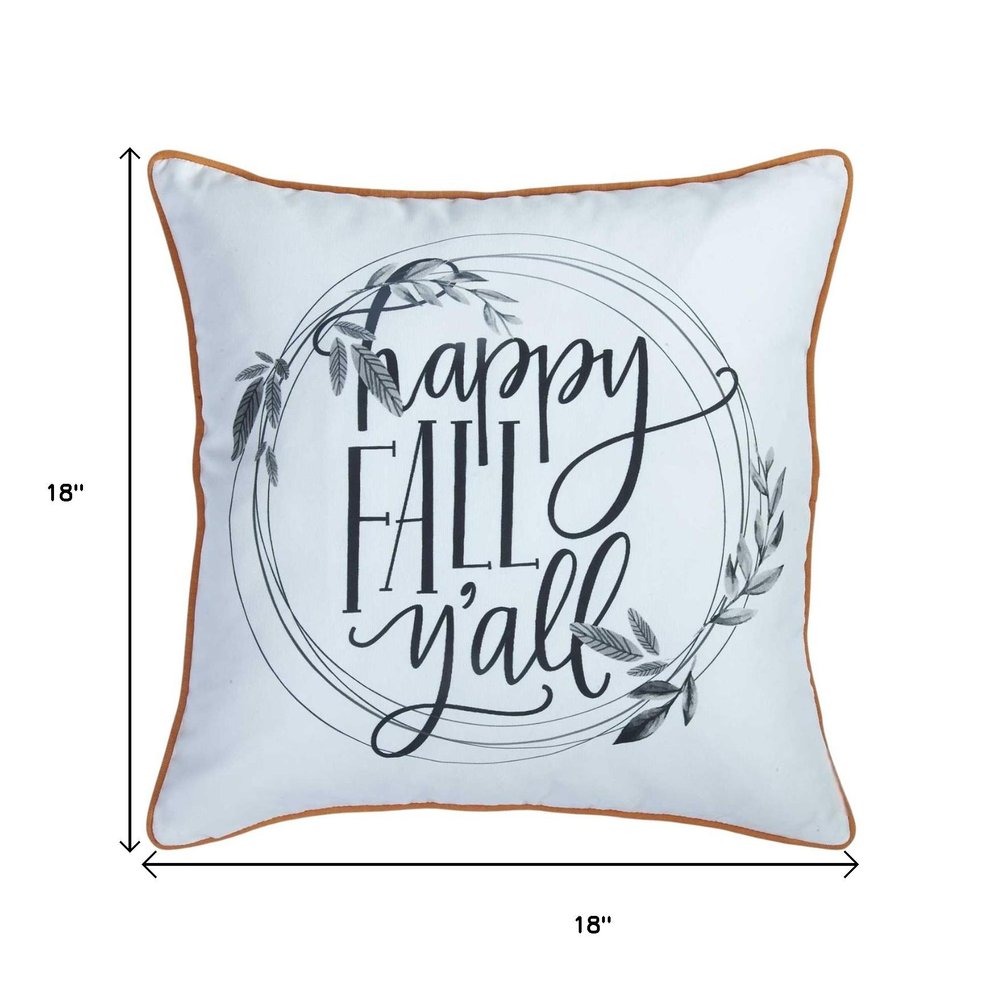 18" Black And White Happy Fall Y'All Throw Pillow Cover