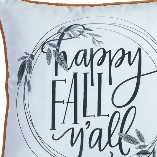 18" Black And White Happy Fall Y'All Throw Pillow Cover