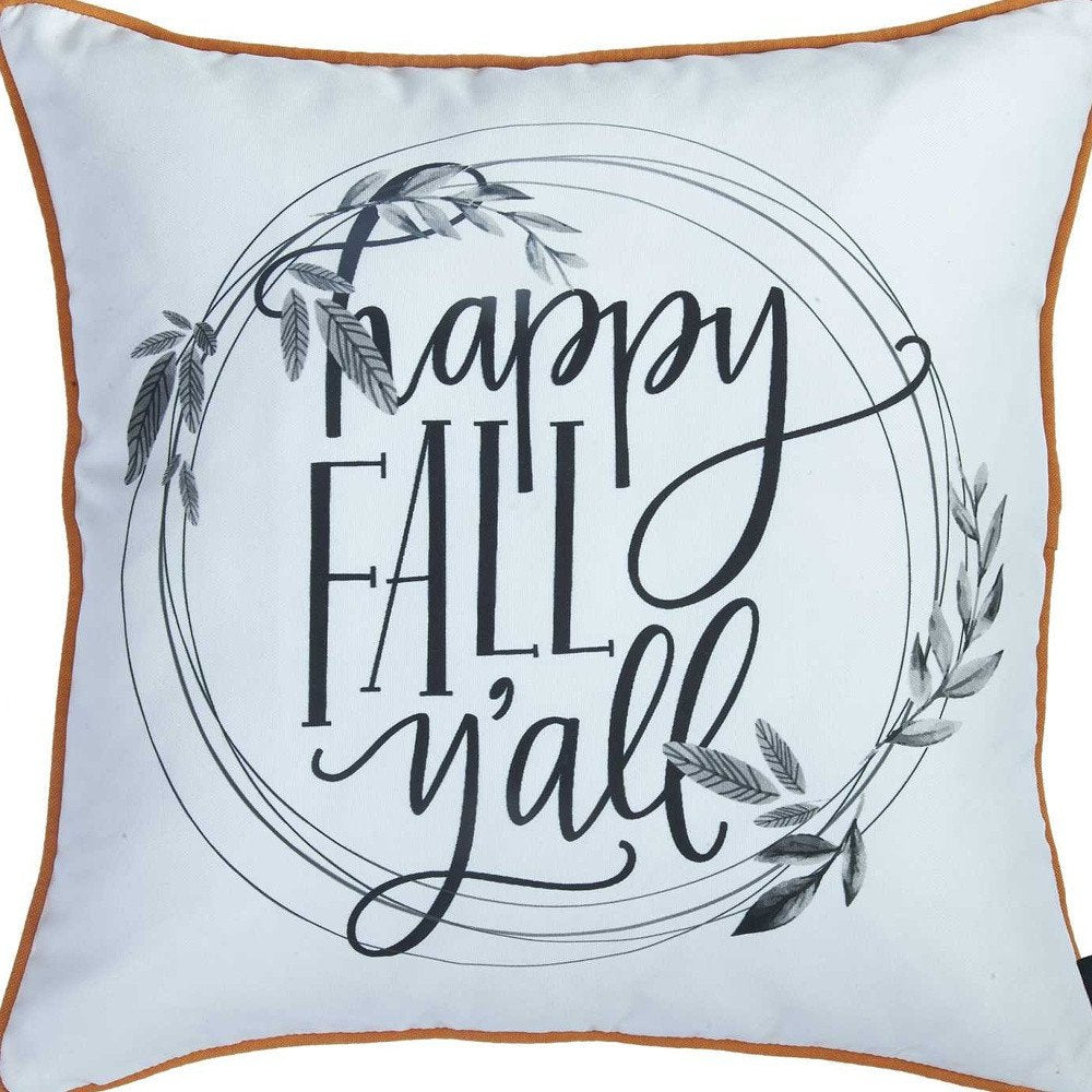 18" Black And White Happy Fall Y'All Throw Pillow Cover